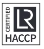 HACCP-certificeringsmærke med LR-logo i sort og hvid.